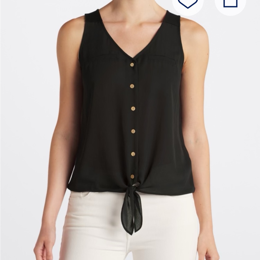 Fortune & Ivy Bendy Mixed Material Tie Front Blouse Black XL Stitch Fix